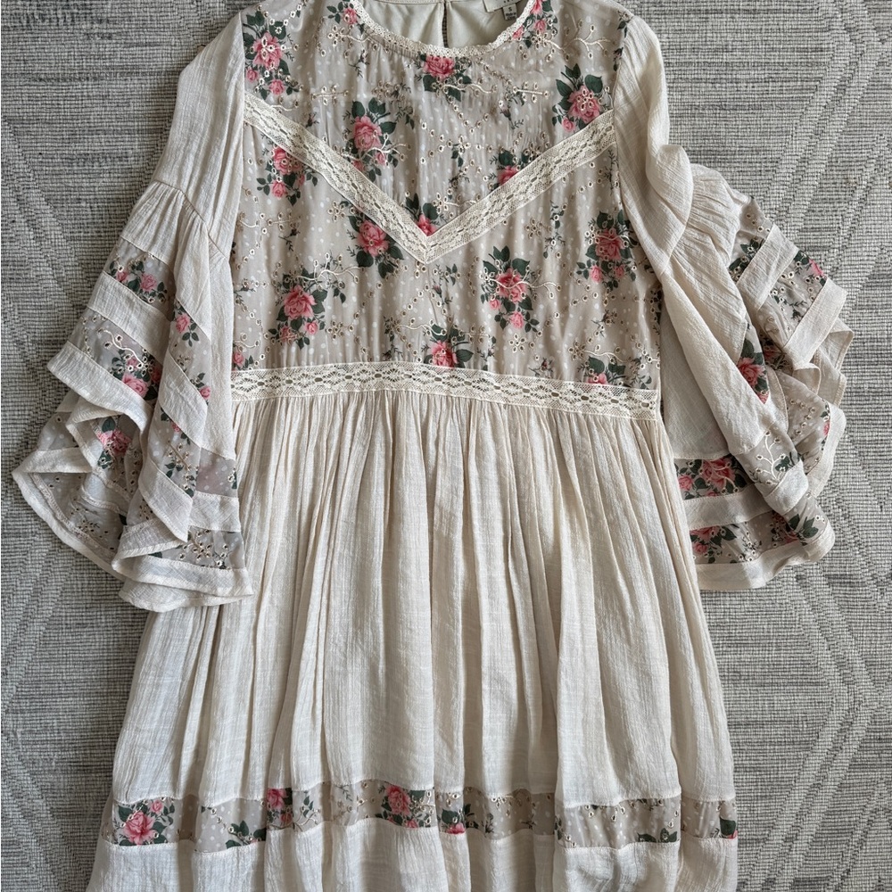 Umgee Floral Ivory Flowy Mini Dress